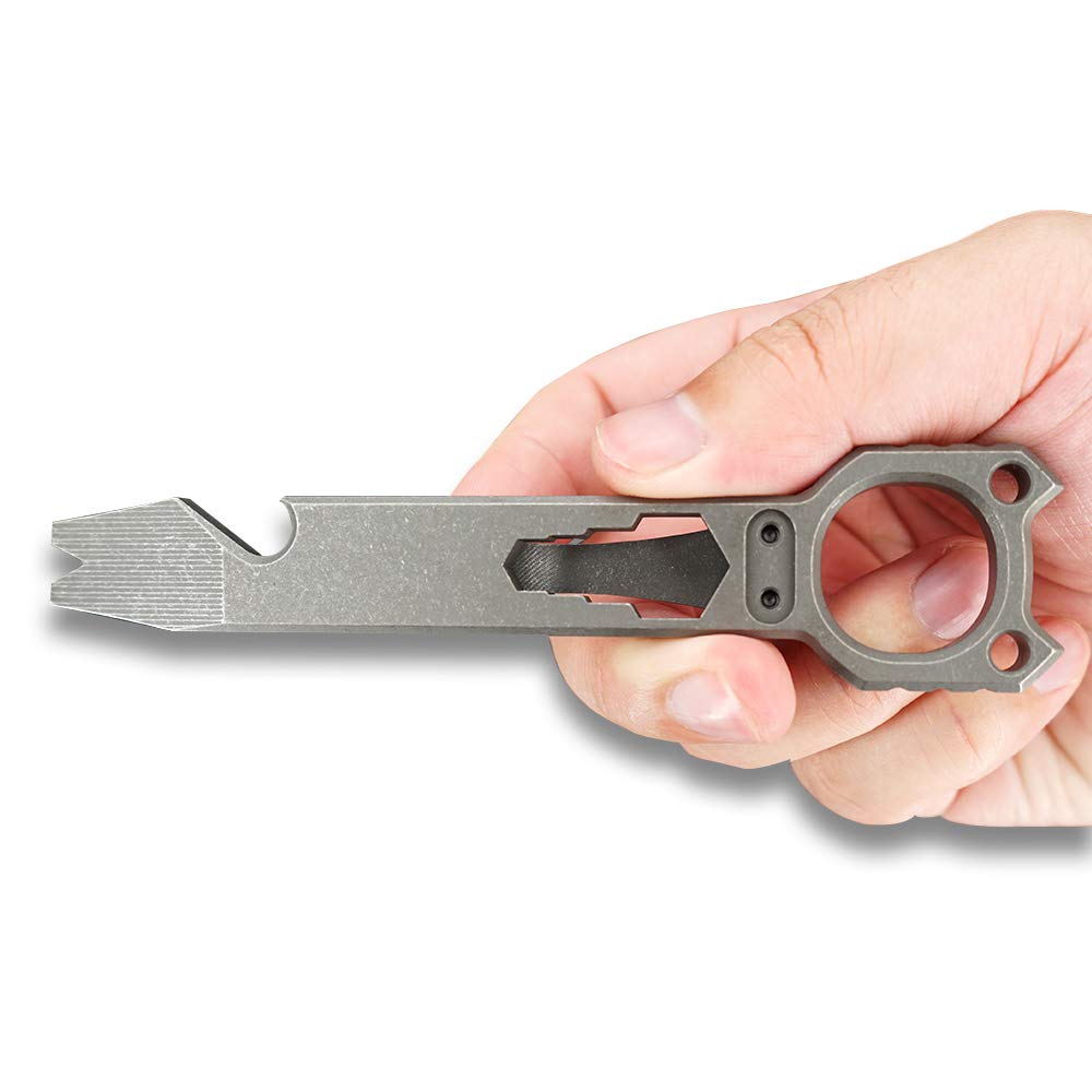 Twosun Titanium EDC Prybar Outdoor Prybar Bottle Opener with Pocket Clip