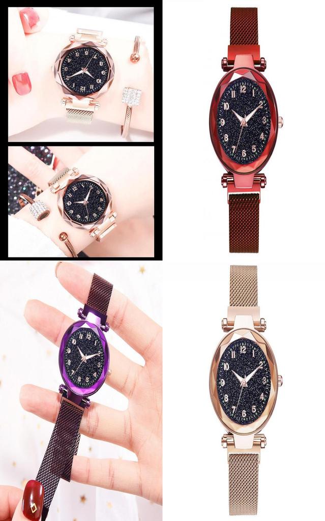 Women Fashion Luminous Numbers Starry Sky Quartz Watch Magnetic Wristwatch Buckle