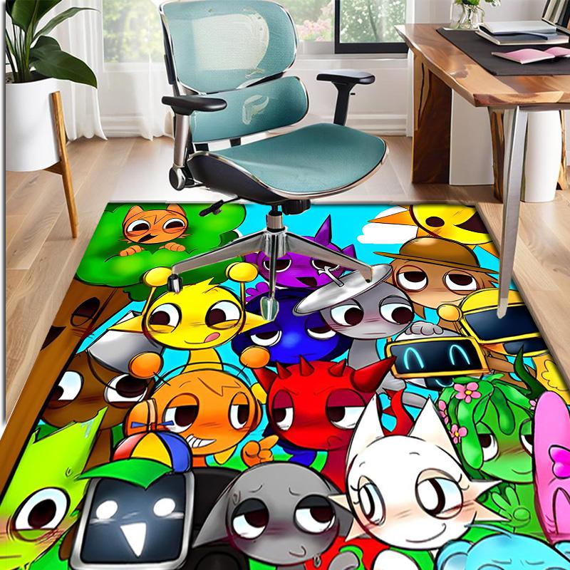 Sprunki Game Pattern Rug, Indoor/Outdoor Mat, for Picnic, Gameroom, Bedroom, Office, Living Room, Home Decor Carpet, Birthday Gift