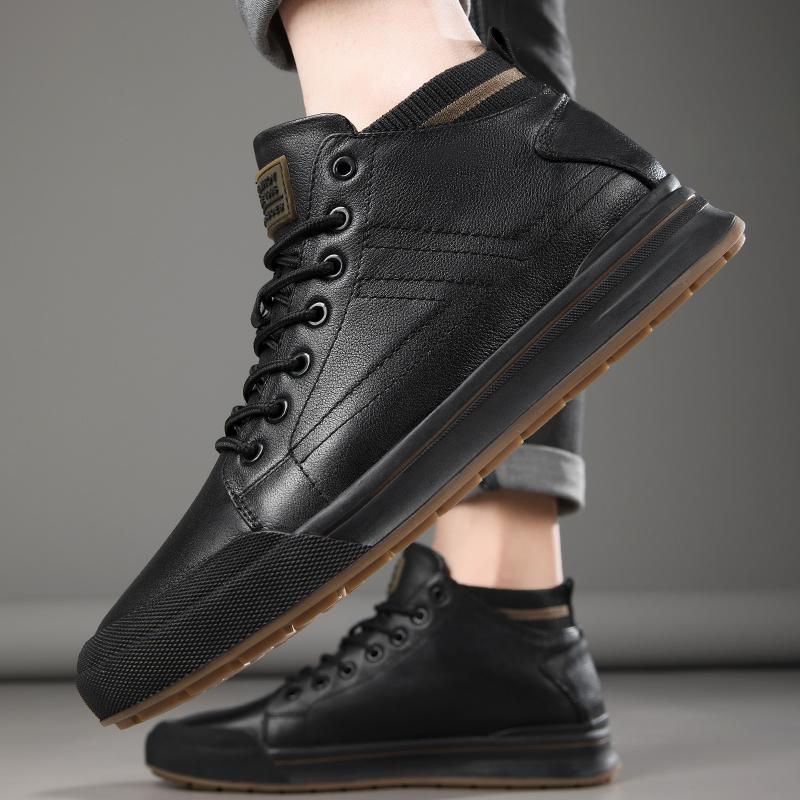 High Quality Mens Casual Shoes All-match Men Outdoor High Top Shoes Classic Genuine Leather Man Ankle Boots Non-Slip Biker Botas