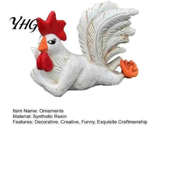 Decorative Animal Figurines White Rooster Statue with Enchanting Posture & Long Eyelashes, Creative Table Art Sculpture, Funny Resin Rustic