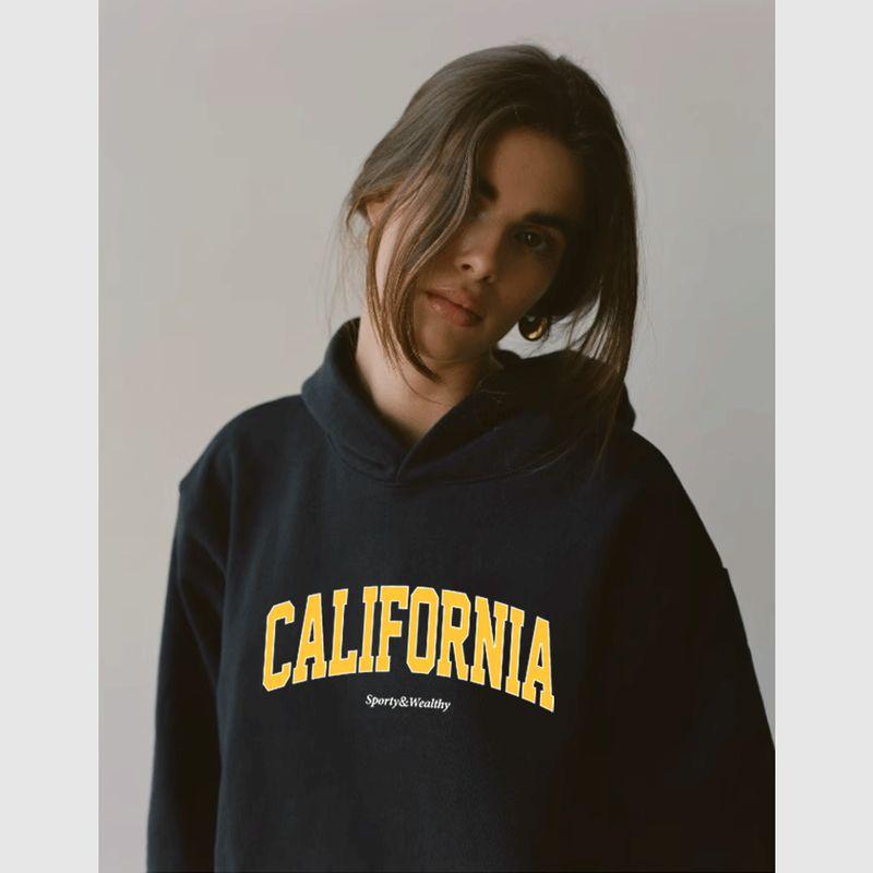 

California American Retro Sweatshirt Women 2025 New Autumn/Winter Hooded Outwear Black-Hooded [Spring & Fall regular Version]] XL