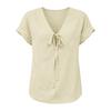 Women Short Sleeve V Neck Tie Front Blouse Loose Fit Casual Top Lightweight Textured Fabric Summer Shirt