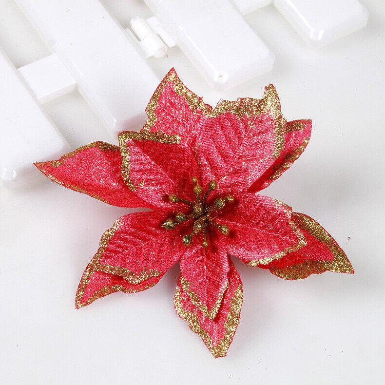 

10шт 15см Рождественский искусственный цветок Рождественская елка Украшение дома Поддельный цветок красный