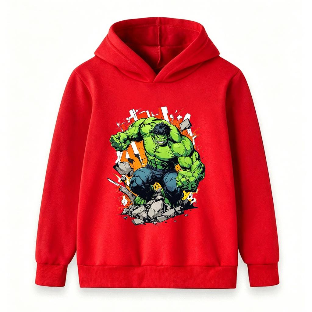 Kids Unisex Pullover Hoodie, Cool Super Hero Green Hulking Print Casual Sweatshirt for Boys Girls, Comfortable Warm Outerwear for Daily Wear