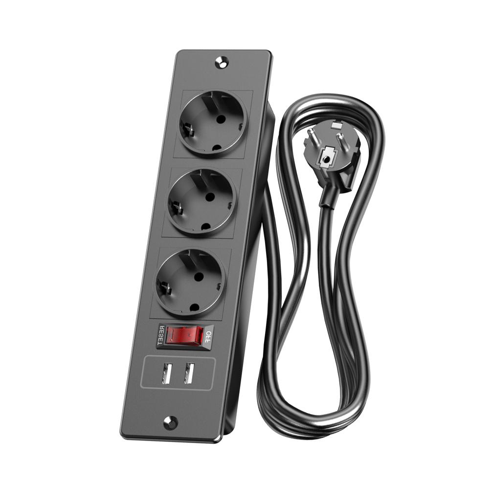 Recessed Power Strip with 2 Sockets USB A USB C Ports Embedded Furniture Charging Station for Desk Nightstand Cabinet