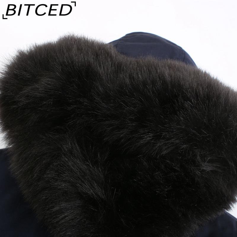 BITCED Fall/Winter Puffer Jacket for Women with Fleece Lining, Fur Collar, Hooded Warm Coat, Loose-Fit Cotton Jacket