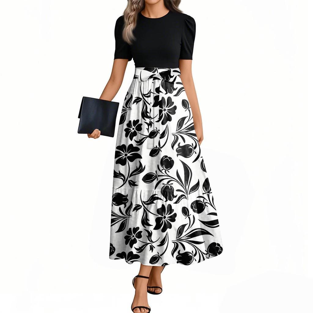 Women's Floral Print High Waist Fashionable And Elegant Dress