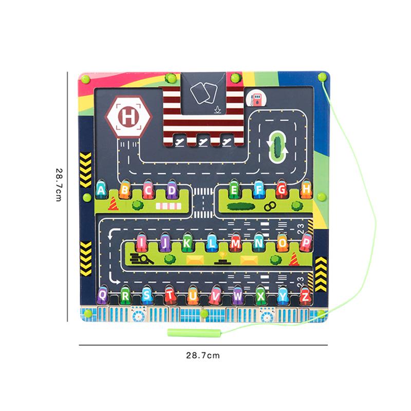 Montessori Wooden Magnetic Alphabet Maze Letter Puzzle Motor Skills Toys Gifts for Kids Parking Lot Puzzle for Children Toddlers