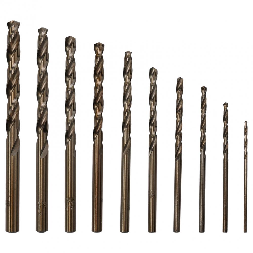 Versatile 10 Piece Cobalt Drill Bit Set For Drilling Through Hardened Steel