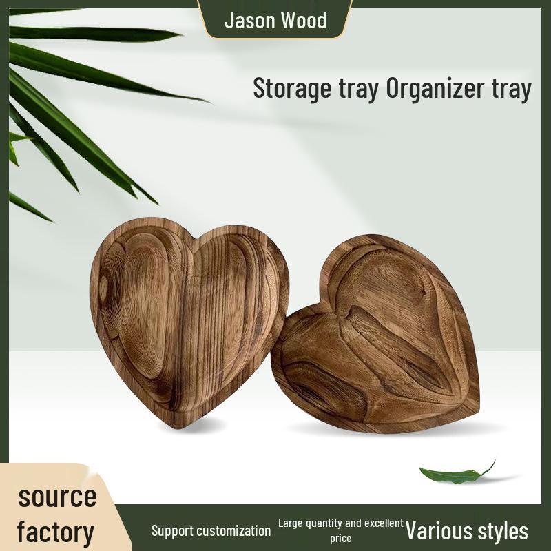 Heart-Shaped Paulownia Wood Fruit Bowl - Handmade Wooden Display Tray 22.5 x 21.5 x 3 cm