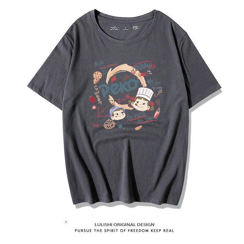 Summer Street Sle Cartoon Print ort Sve Women's T-irt Loose Fit Large Size Couple's Clothing Hong Kong Sle BF Top