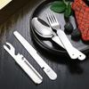 4-in-1 Portable Stainless Steel Camping Spoon, Fork, Knife and Can/Bottle Opener, Military Camping Utensils