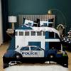 Police Duvet Cover Automotive Black Policeman Automotive Twin Bedding Set Cartoon Vehicle Comforter Cover Red Cop Lights Polyester Quilt Cover