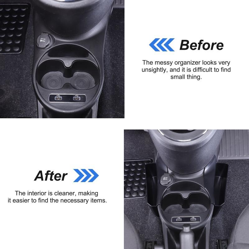 For Fiat 500 2016-2025 Car Centre Console Water Cup Holder Side Storage Box Organizer Tray Multi-Function Mobile Phone Tray
