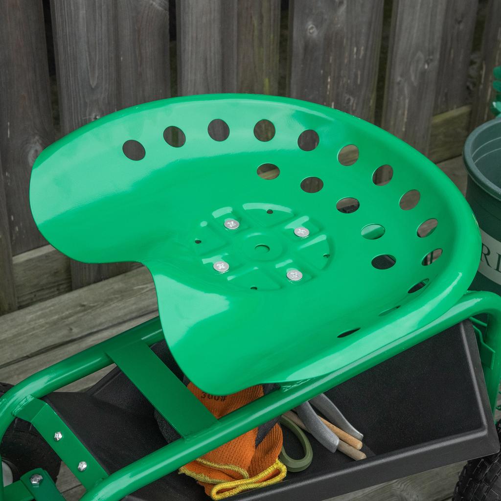 Rolling Seat 360 degrees Rotatable Height-Adjustable Garden Cart with Storage Surface Wheels Handle Mobile Garden Seat Rotatable Work Seat Garden