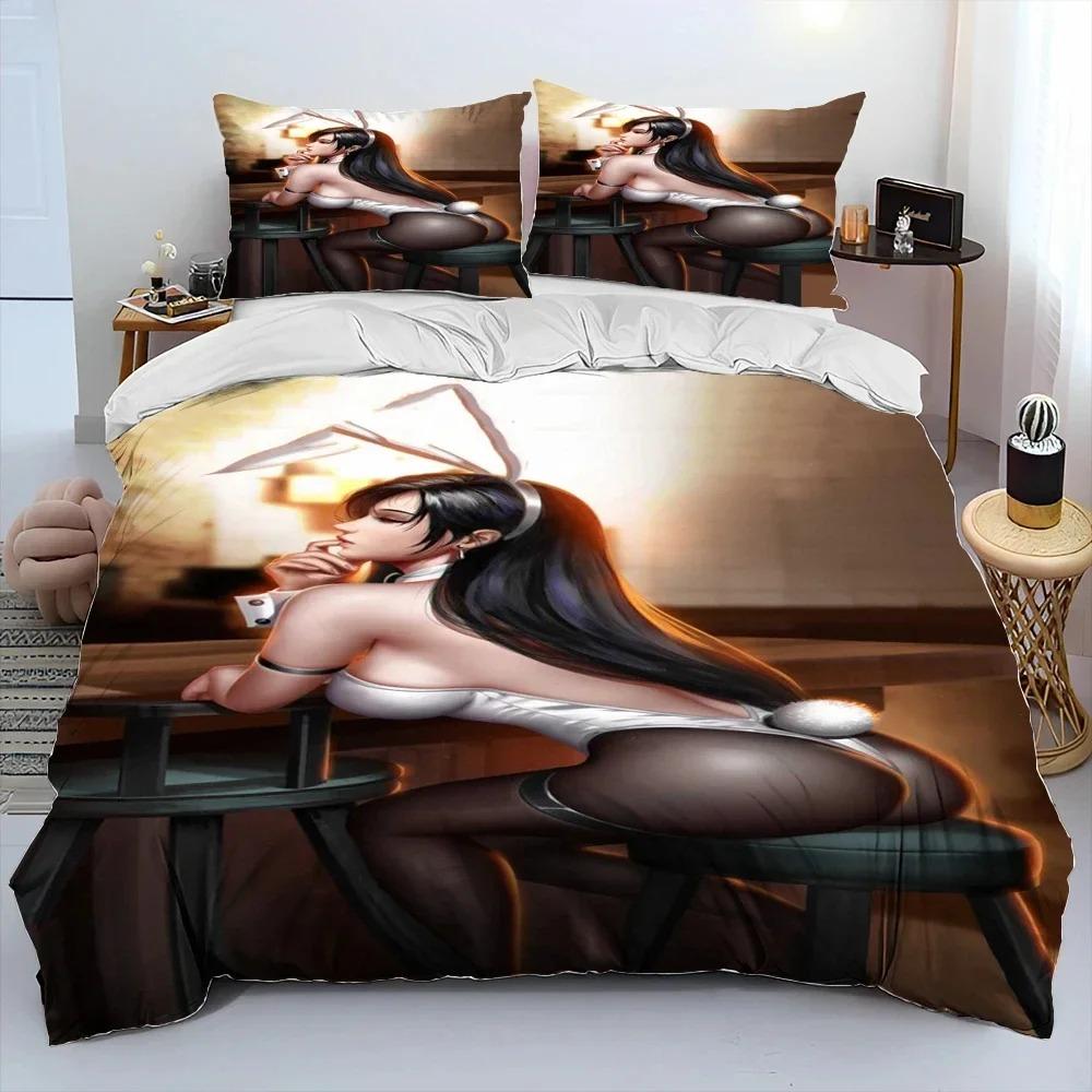 3D Print Anime Game Tifa Aerith Sexy Girl Lace Bedding Set Duvet Cover Bed Set Quilt Cover Pillowcase Comforter king Queen Size
