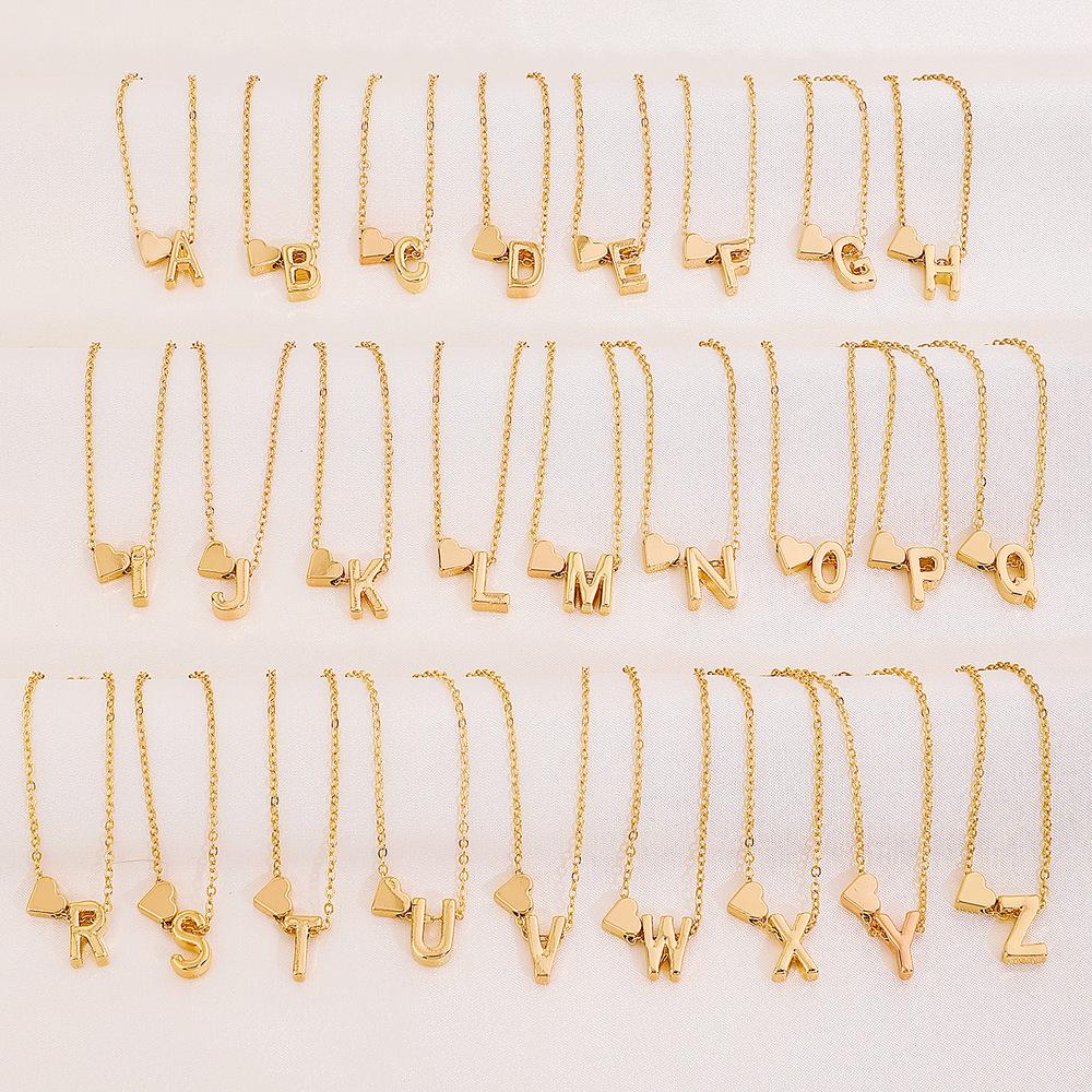 European & American Alphabet Love Heart Pendant Necklace – Versatile Peach Heart Clavicle Chain