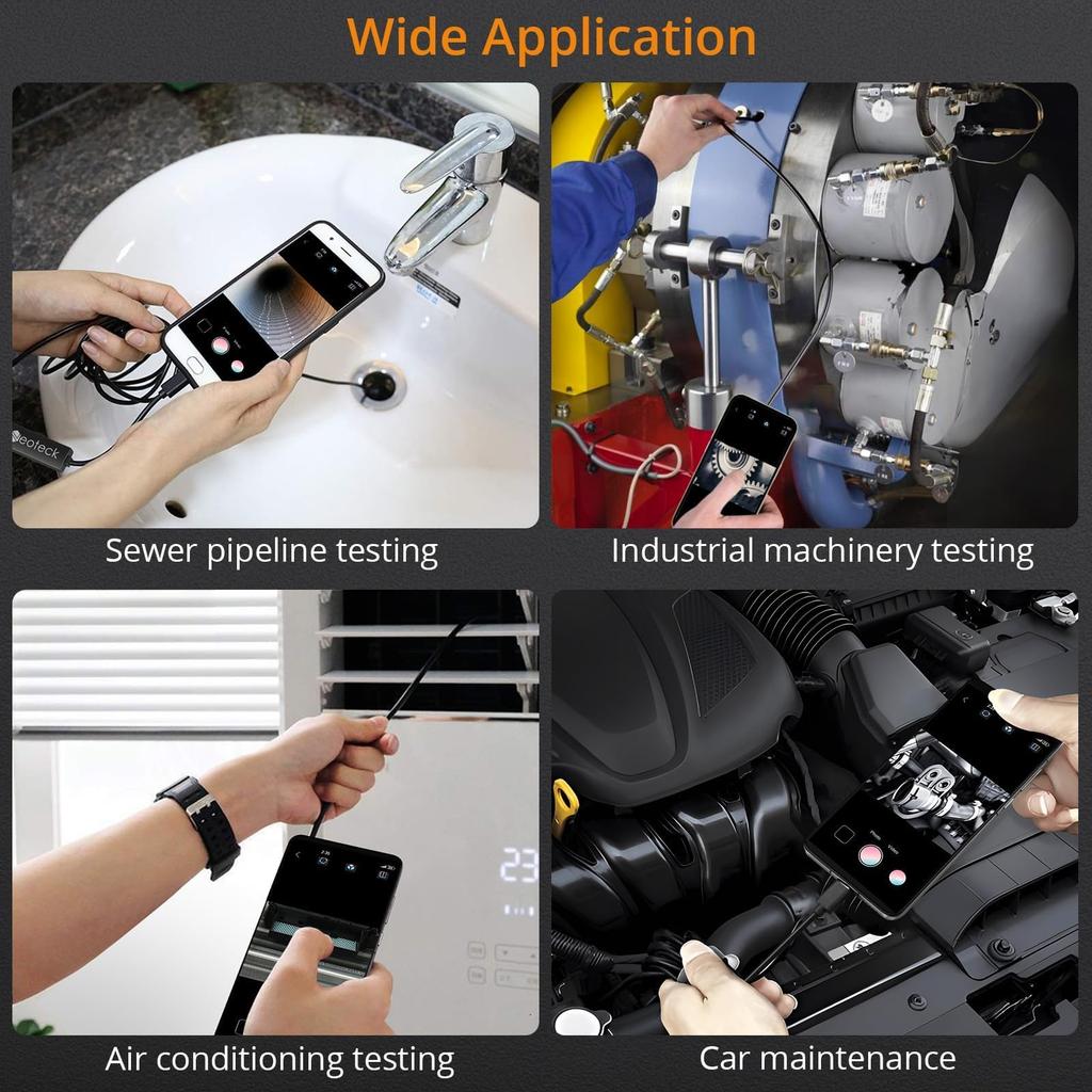 Neoteck Fiberscope Endoscope 5m 8 LED Industrial Snake IP67 Compatible with Air and Industrial Japanese Instruction Manual Camera, 1920P, Cable,