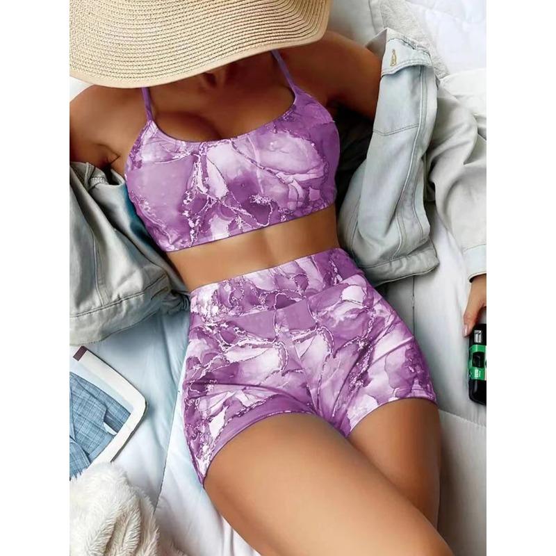 Two Pieces Marble Print Swimwear 2026 Women High Waist Swimsuit Summer Beach Wear Female Bathers Bathing Swimming Sport Suit