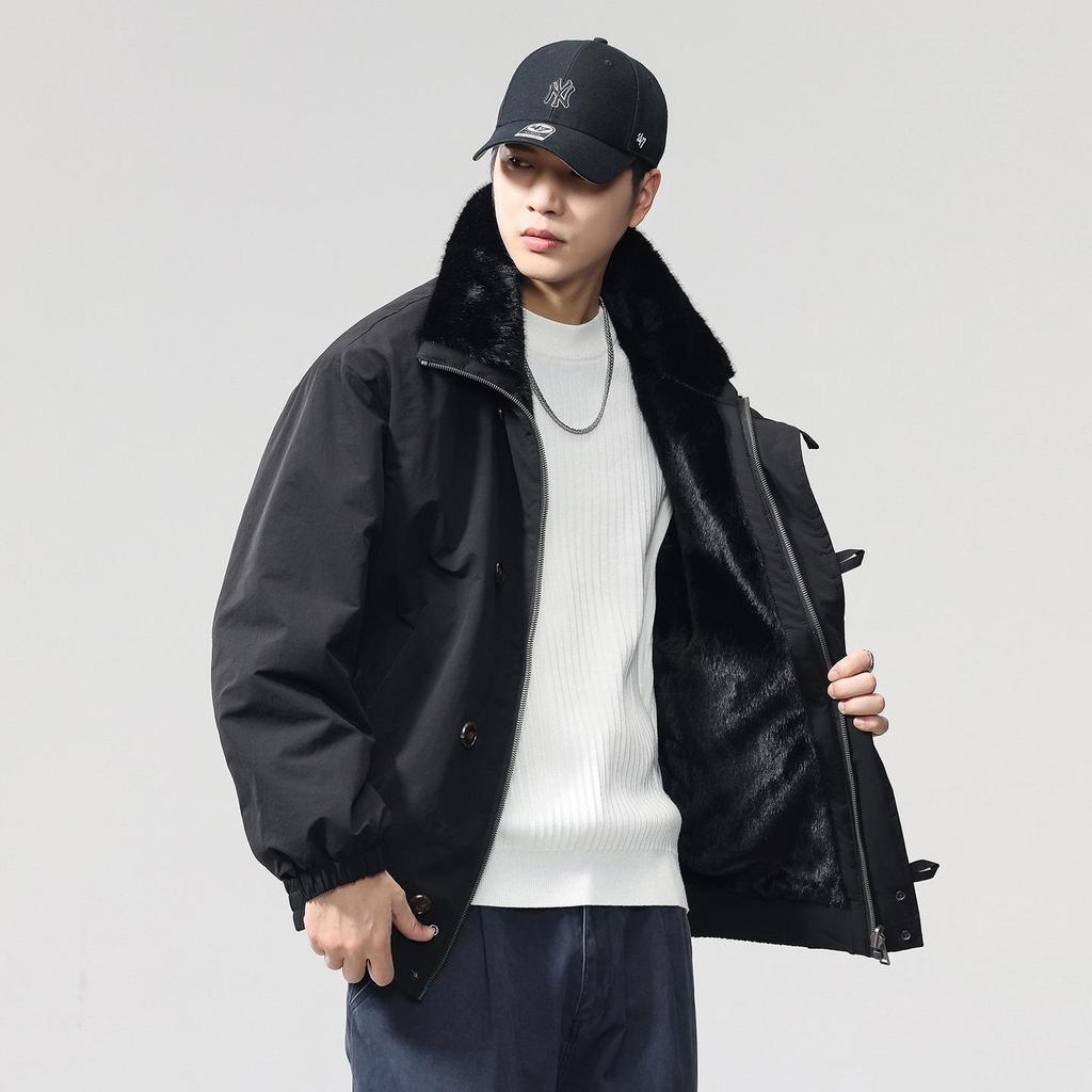 2025 Autumn/Winter Men's Double-Sided Hooded Cotton Jacket - Casual Fashion Workwear Outerwear