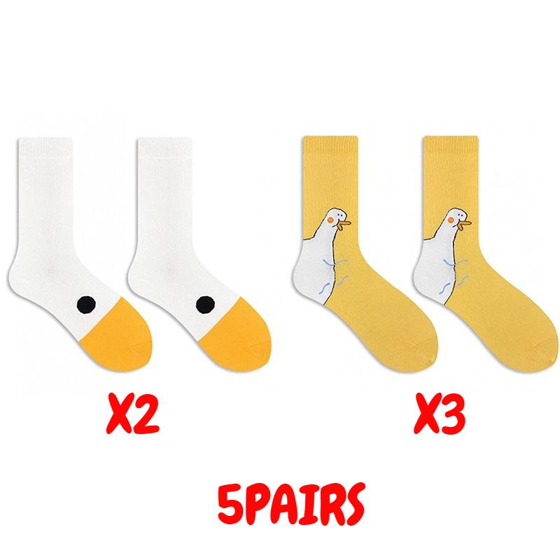 

Носки средней длины с рисунком милой утки из чесаного хлопка, впитывающие пот, носки без косточек, модные трендовые длинные носки для женщин 5 pairs