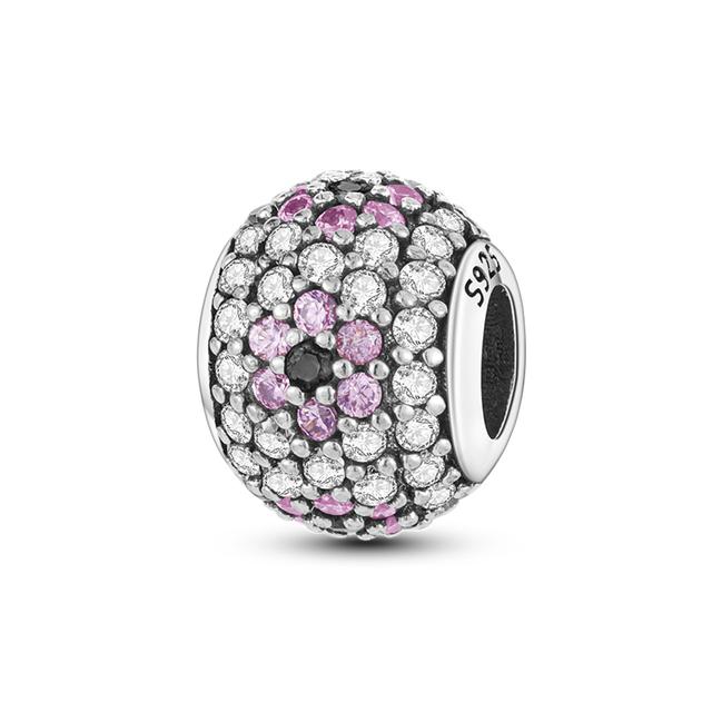 925 Silver Colorful Round Inlaid Zircon Charms Beads Pendant Fit Bracelet 925 Silver Jewelry Gift