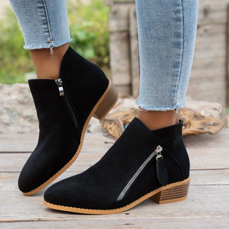 Eleganta slip-on ankelstövlar för damer, spetsig tå, vinterstövlar med dragkedja, dämpad TPR-sula