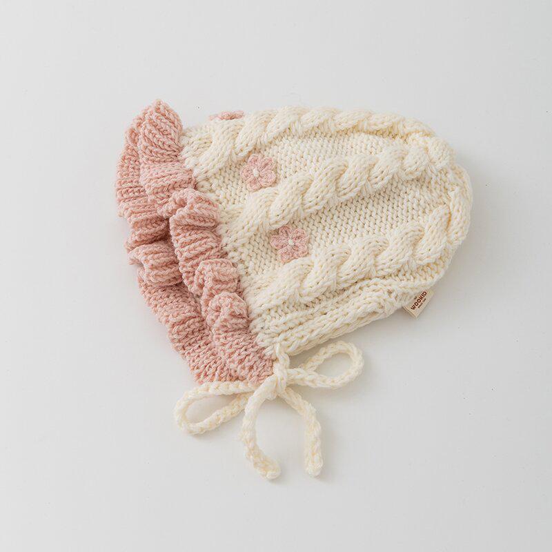 

Children s Winter Knitted Wool Hat with Flowers and Ear Protection 46-52 CM