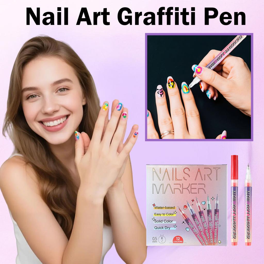 NAILSARTMARKER0.5mmDrawing Pen, Nail Painting Pen, DIY , Quick,drying, Colored Pen For Drawing Flowers And Outlining ,12 Colors36ml,
