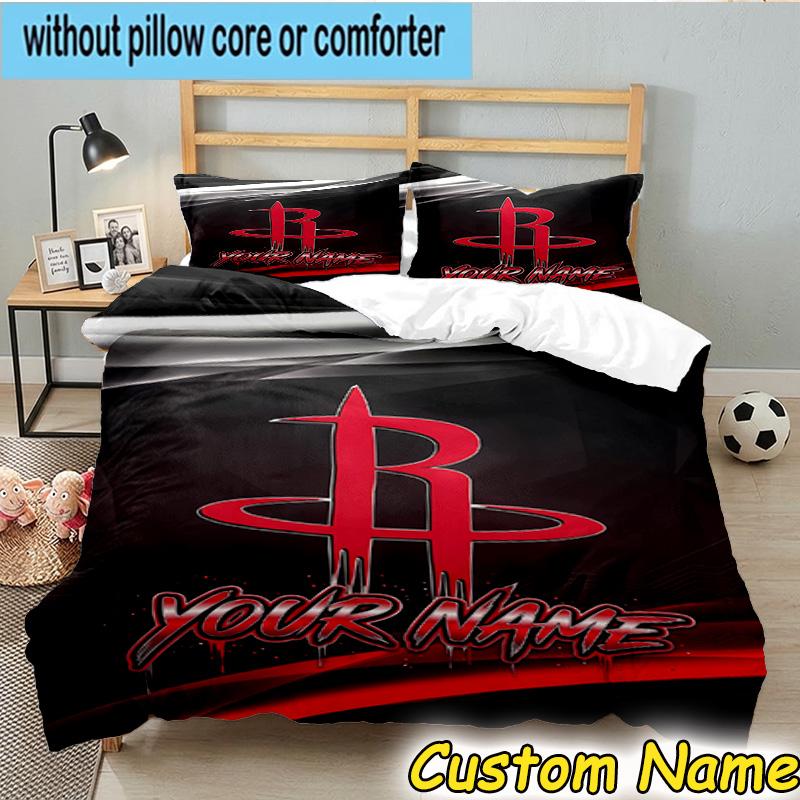 3pcs Custom Name Basketball Pride Rockets Bedding Set Includes 1 Duvet Cover & 2 Pillowcases for All Seasons Dormitory Home Decor Christmas Gifts
