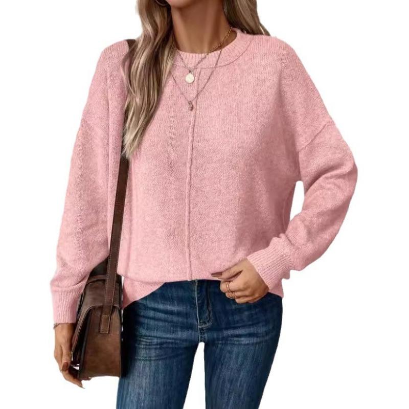 Autumn Winter Solid Color Sweater New Style 2025 European and American Hot Simple Fashion Casual Pullover Women