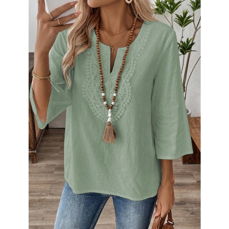 BITCED Women's Fashion Casual Solid Color Print O-Neck Blouses & Shirts