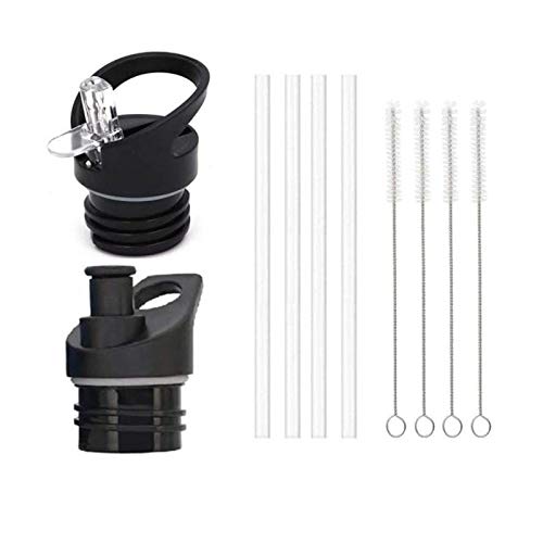 Katigan Sports Water Bottle Straw Lid, 12oz, 18oz, 21oz, 24oz Leakproof Straw Cap, Flip Cap, 4 Straws, 4 Cleaning Brushes