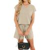 Women's Fashion Casual Short-Sleeved Summer V-Neck Short-Sleeved Top With Drawstring Pockets And Shorts Two-Piece Set