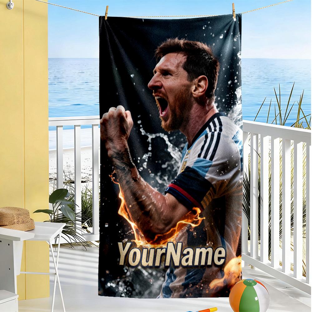Messi Customize Text Beach Towel Super Soft & Absorbent Perfect for Traveling Yoga Camping and Swimming