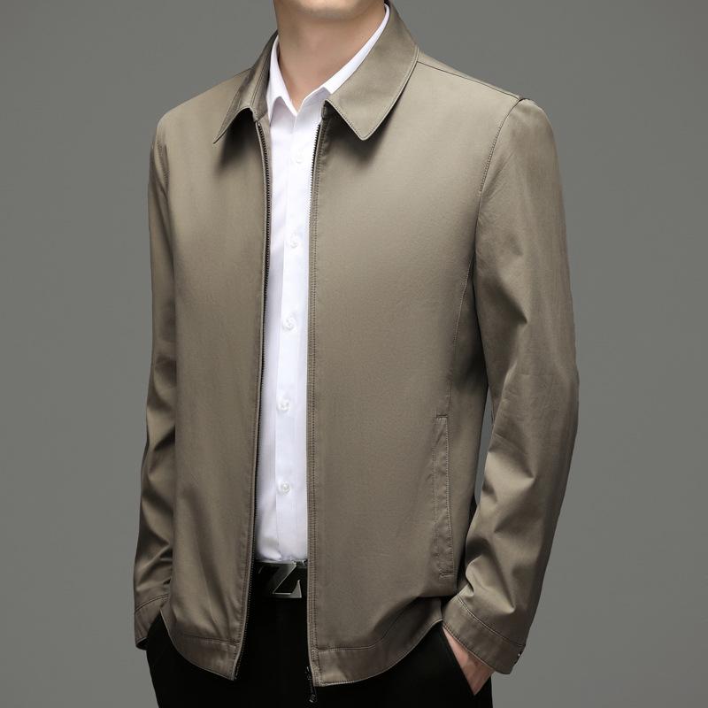 100% Cotton Men's Fashion Lapel Jacket - Perfect for Spring/Autumn Business Wear for Middle-Aged Leaders