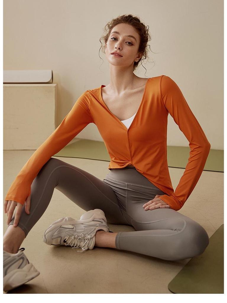 Women's Autumn V-Neck Long Sleeve Yoga Top - Nude Feeling, Ideal for Running, Fitness, and Pilates