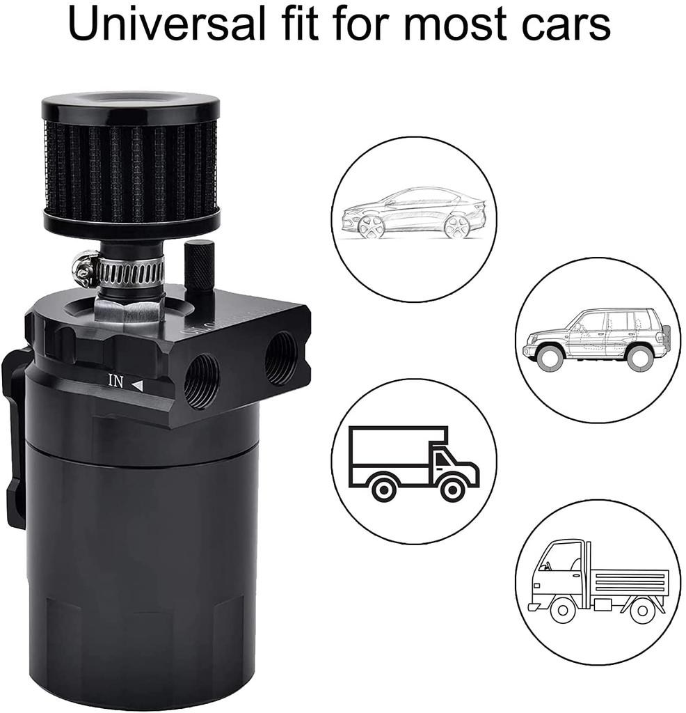 Car Baffled Aluminum Oil Catch Can Reservoir Tank with Air Filter Breather Baffled Fittings Breathable Kettle