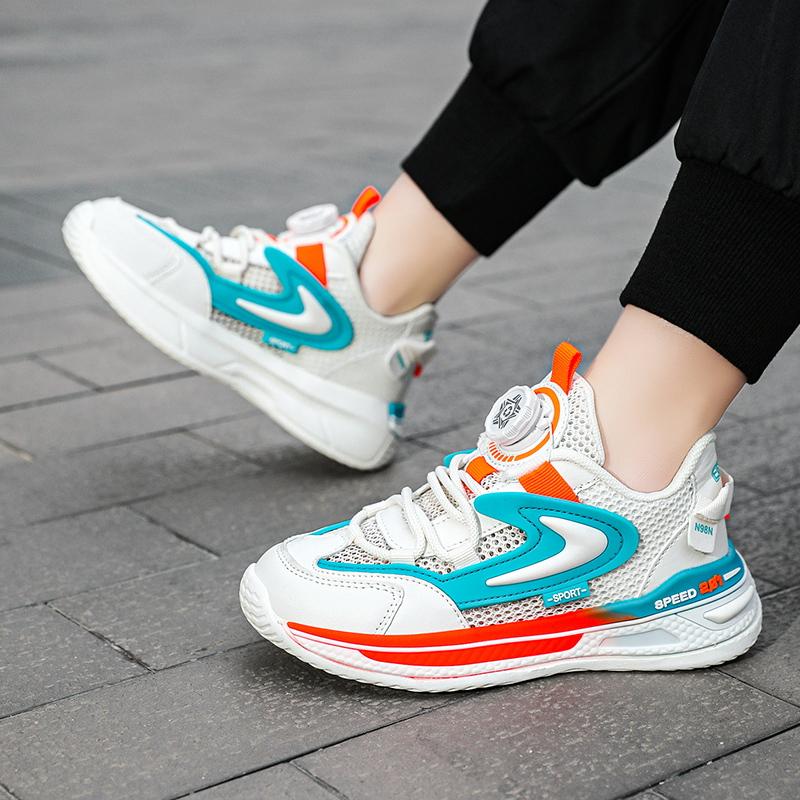 Rotating button boys shoes summer new breathable mesh surface children's sports dad shoes large children single mesh shoes