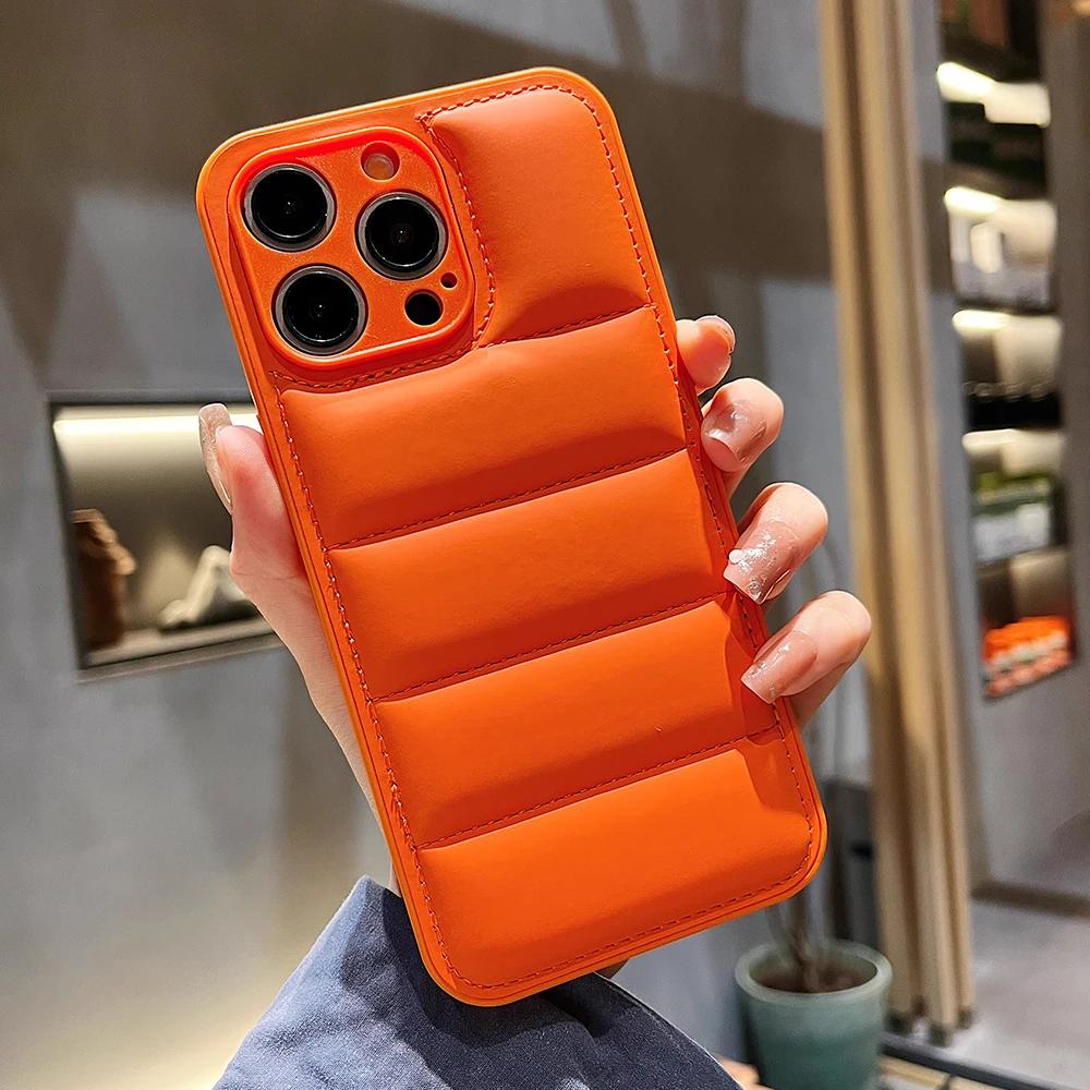 Colorful Down Jacket pattern silicon phone case for iPhone 16 15 14 13 12 11 Pro Max Plus full camera shockproof soft back cover