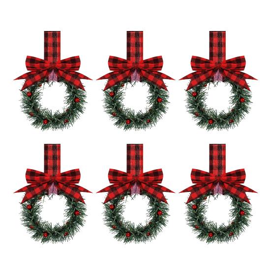 Christmas Mini Cabinet Wreath with Ribbon Bows Red Berries Artificial Small Kitchen Wreath for Window Wall Front Door Farmhouse Xmas Decor