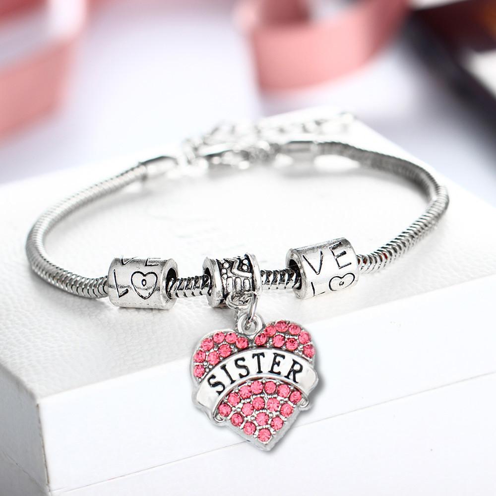 Stylish Heart Shaped Family Member Bracelet With Rhinestone Accents For Special Occasions