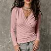 Women's Casual Long Sleeve Cross V-Neck Pleated T-Shirt for Fall