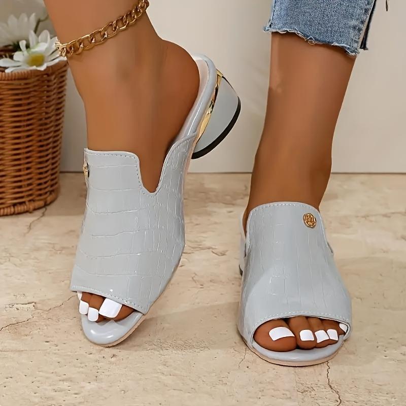 [Crocodile Sandals] Black Faux Crocodile Pattern Wedge Sandals | Women's Peep Toe with Golden Accent, Casual Slip-On Heels for All Seasons