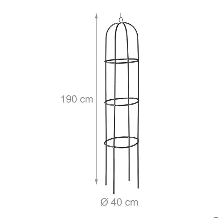 Relaxdays Trellis Obélisque, 190 M De Hauteur, Support Pour Plantes Grimpantes, En Métal, Stable, Tour Pour Rosier, Noir