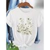 European Size Hand-painted Style Wildflower Botanical Print  Round-neck Skin-friendly Breathable Casual Versatile Short-sleeve T-shirt