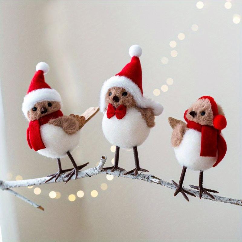 1pc Cute Plush Little Bird Decoration with Red Santa Hat & Fluffy White Plumage - Christmas Tree Ornament, Holiday Home Decor