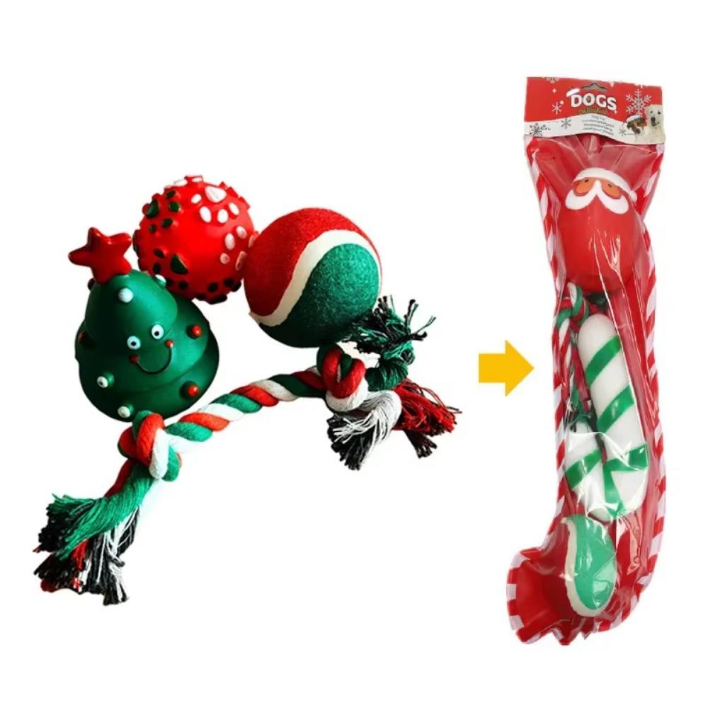 New Christmas Socks Pet Toy Set Decorative Gift Santa Claus Deer Cat Dog Fun Sound Toys Interactive Ball Stick Puppy Plaything