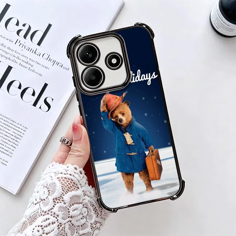 Cute P-PaddingtonS Bear Plating Phone Case For Xiaomi Redmi Note 14 15 Pro Plus 13 12 11 11S 11T 10 9S 9 5G Anti-Fall Airabag Co